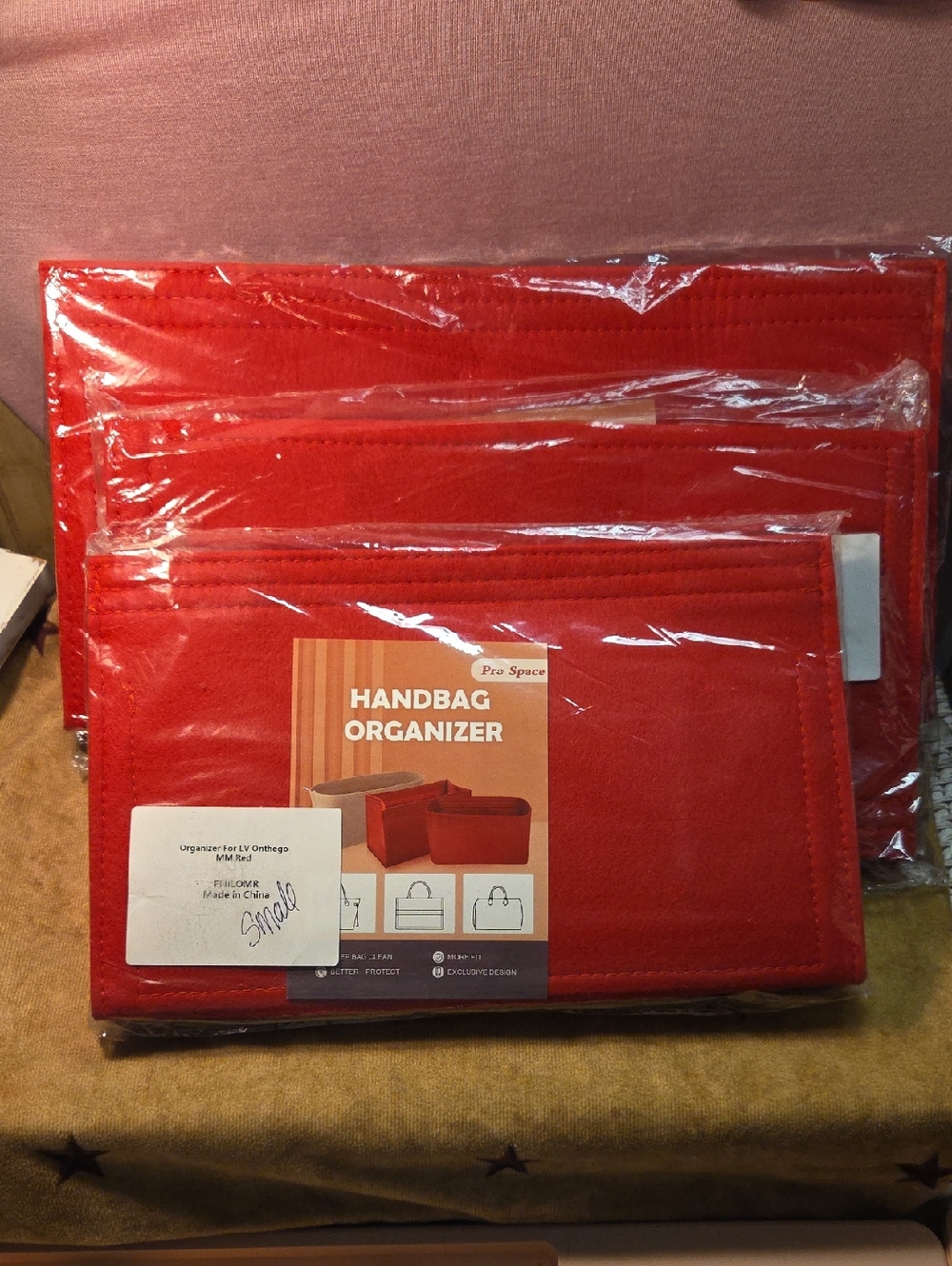 3 Handbag Organizer Insert - Red Felt Bag Organizer Small, Med, Large